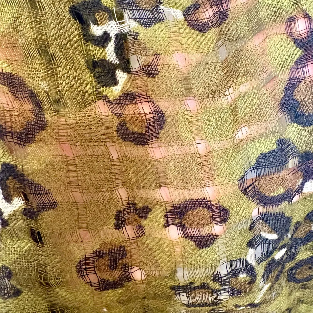 Olive Green Leopard Print Gauze Scarf – Sheer Boho Indie Streetwear - Image 3