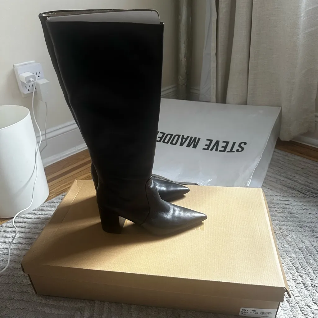 Steve Madden Women's Black Knee-High Boots SKYLINE BLACK LEATHER - Image 2