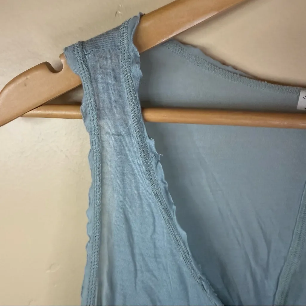 Free People Intimately Size Large Boxy Blue Distressed Crop Top Scoop‎ Neck SOFT - Image 3