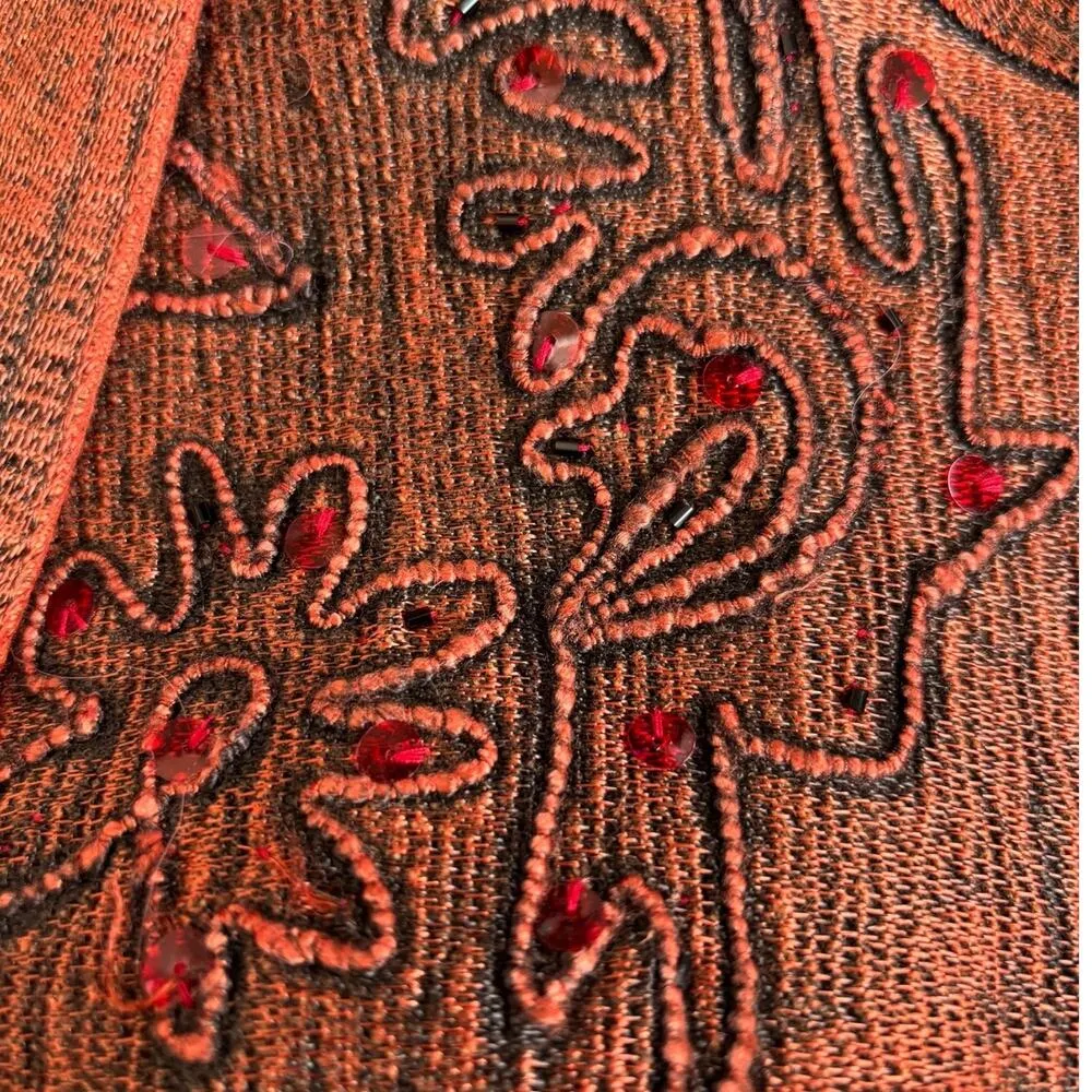 Vintage Flashback Embroidered Copper Jacket 3X Boho Crochet Hem Sequin Details Orange Size 2X - Image 12