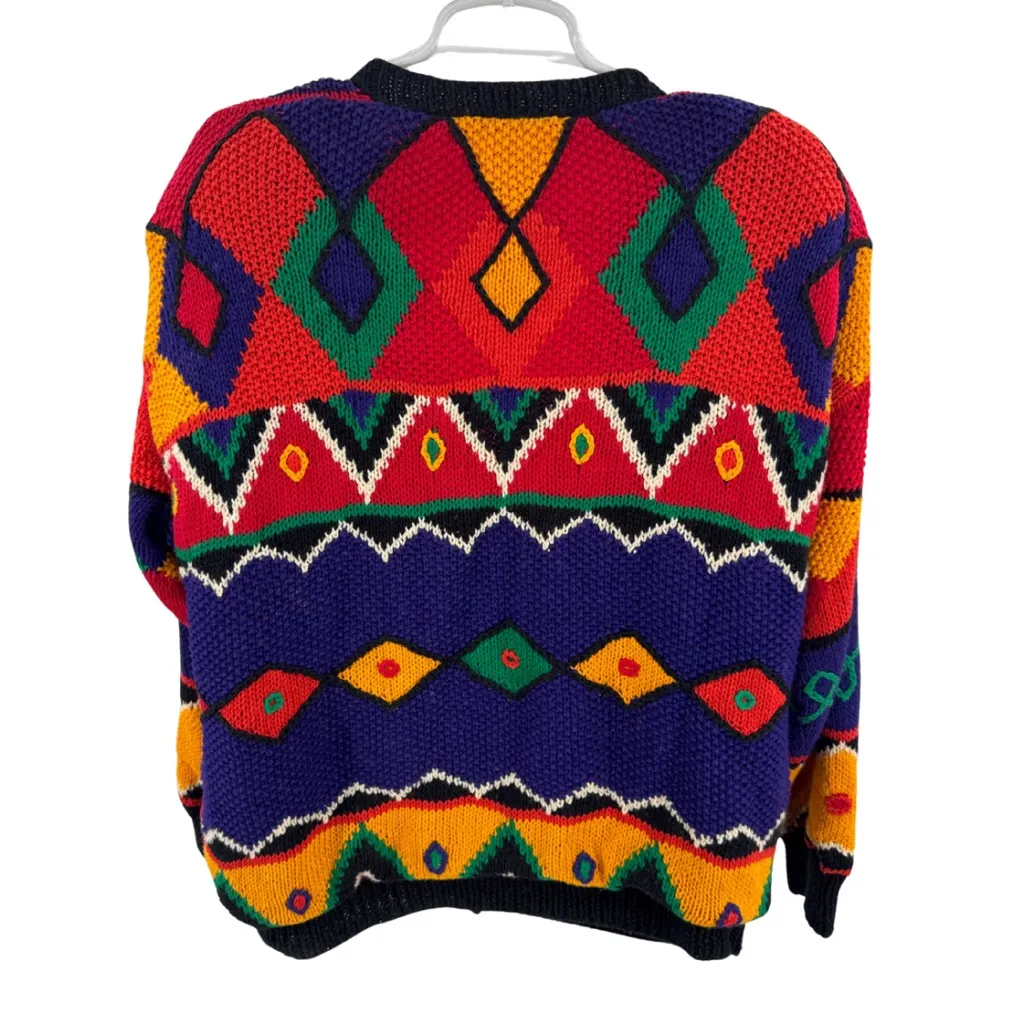 I.B. Diffusion Women's Black Red Cardigan Sweater lined vintage 90s geometric M Size M - Image 2