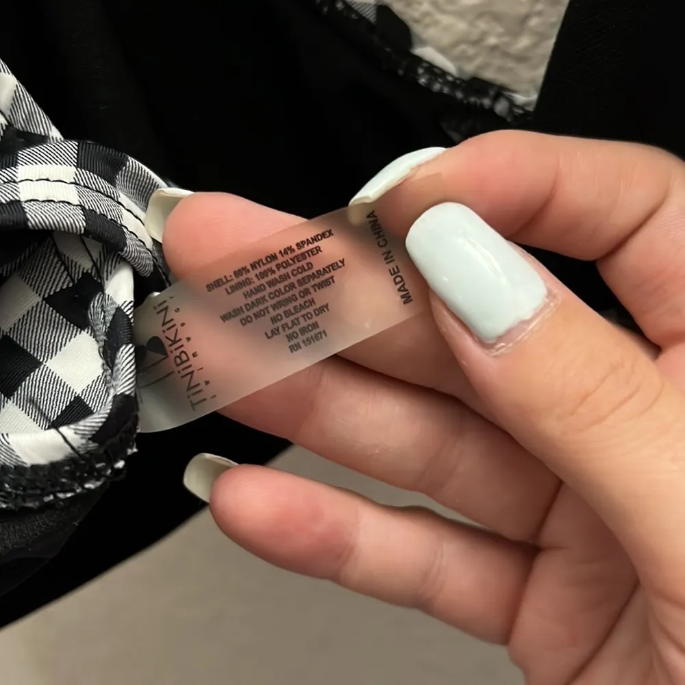 Tinibikini Swimwear Gingham Black White Choker Style V Neck Bikini Top - Image 11