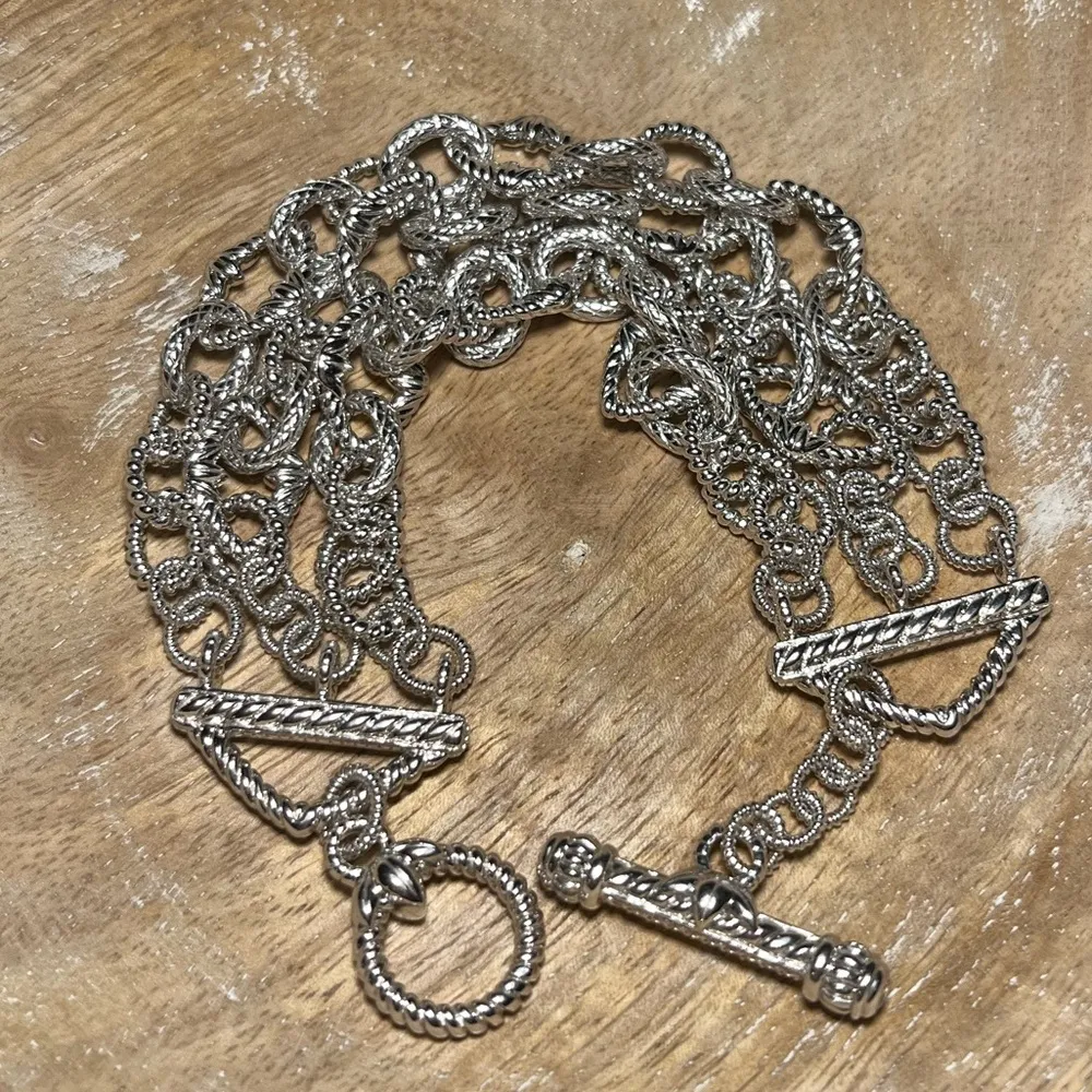 Judith Ripka Three Strand Chain Link 925 Sterling Silver Toggle Clasp Bracelet - Image 2