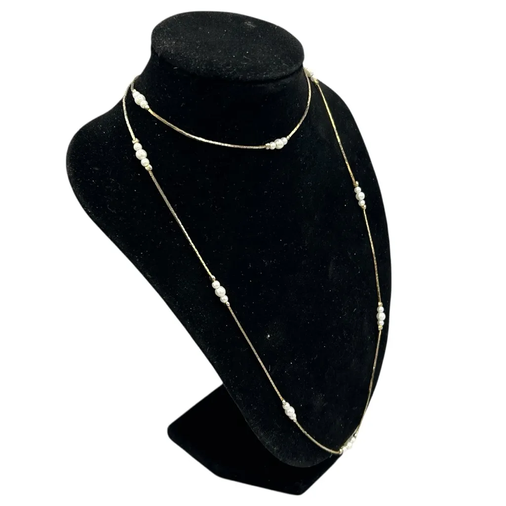 Korea Gold Tone Faux Pearl Necklace 29” - Image 2