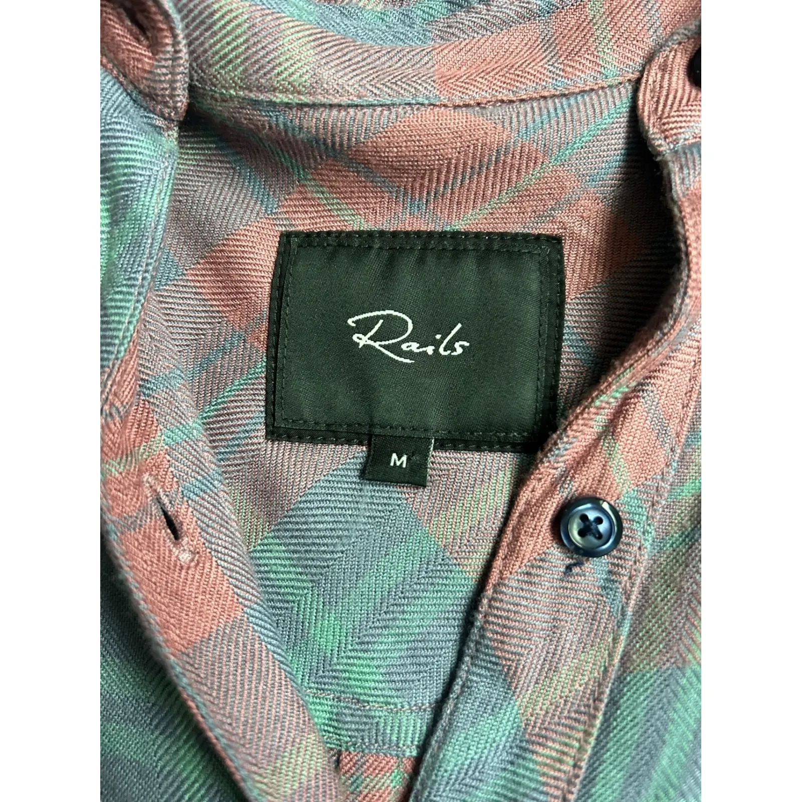 Rails Hunter Plaid Button Down Long Sleeve Shirt Rose Blue Clover Medium - Image 4