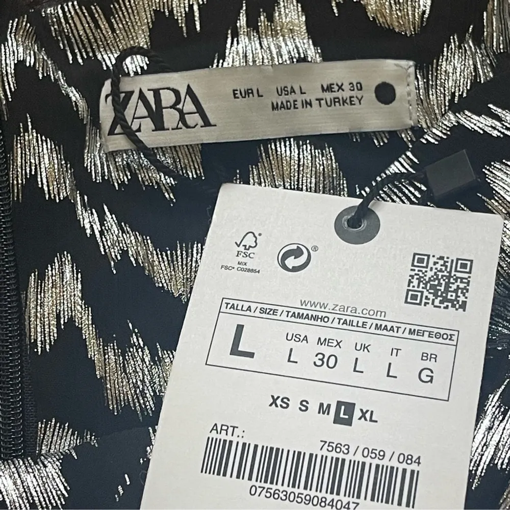 ZARA Wrap Up Knotted Mini Skirt Zigzag printed Party Black And Sliver Sz L - Image 7