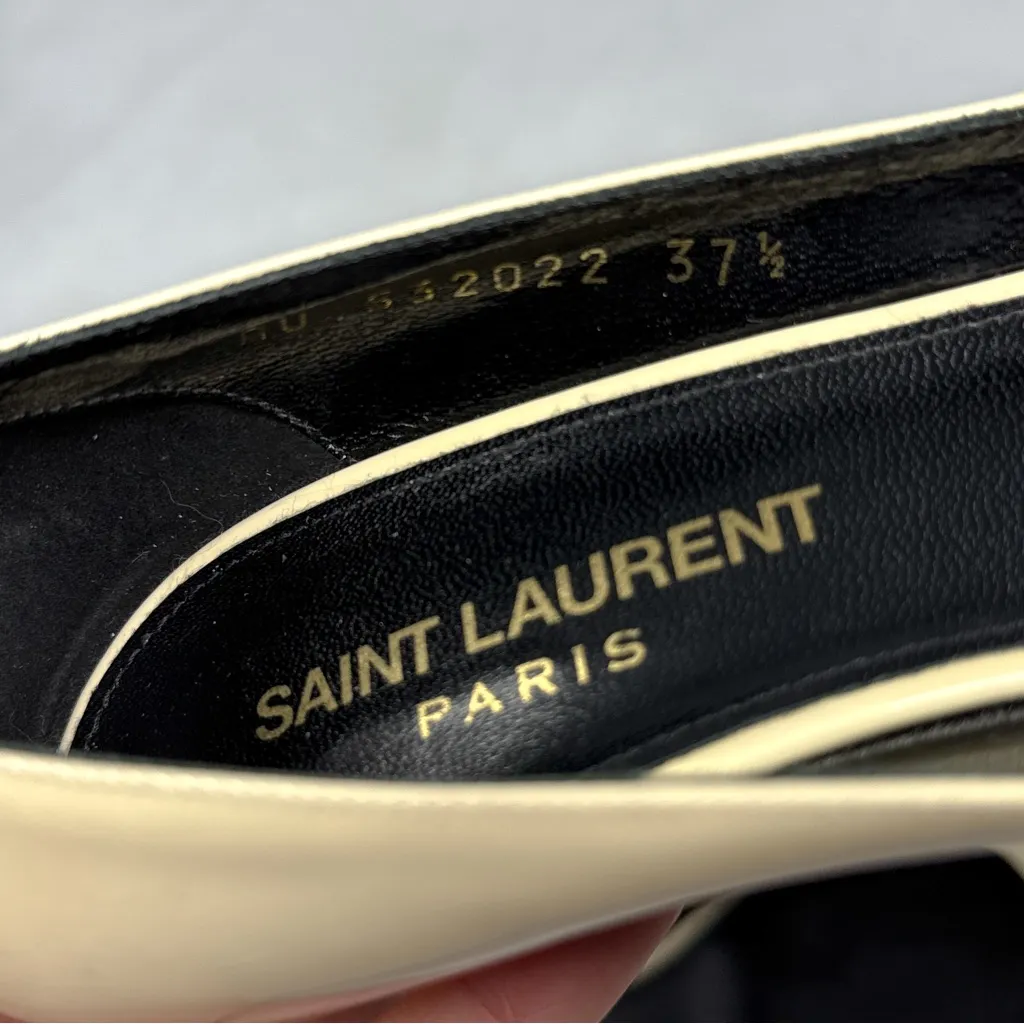 Saint Laurent Charlotte 55 Patent Leather Pointed Toe Kitten Heel Pumps Ivory - Image 10