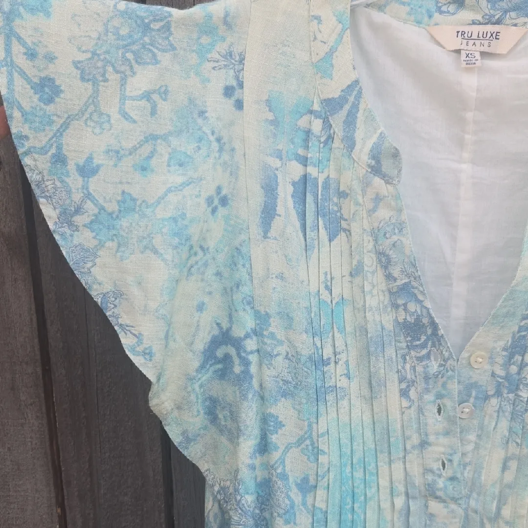 Tru Luxe Jeans Light Blue Patterned Maxi Dress Size XS - Image 3