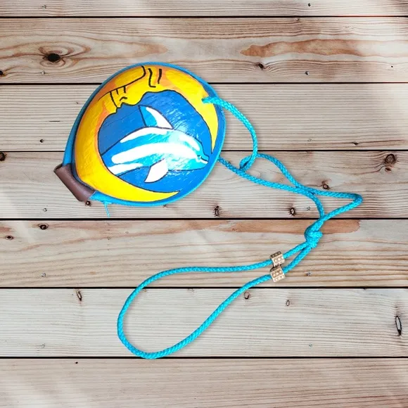 OOAK Coconut shell purse with dolphin hand painted. Blue - Image 3
