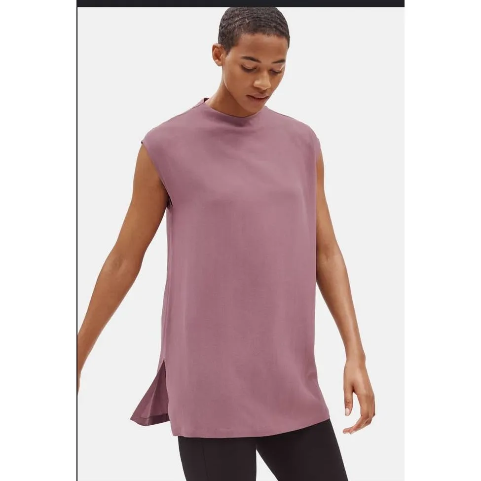 Eileen fisher Silk Georgette Crepe Funnel Neck Tunic Size Small Mauve Silk - Image 2
