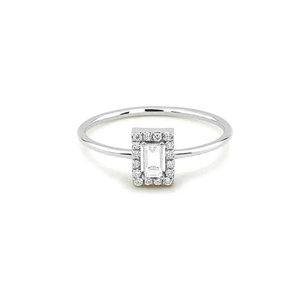 Women's 18k White Gold & Silver‎ Emerald Pave Simulated Diamond Ring Size 6 - Image 6