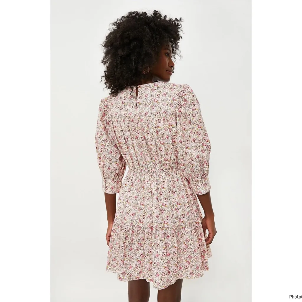 HYACINTH HOUSE Tuckernuck Pink and Red Floral Maddie Mini Dress Retail 158$ Sz S White - Image 3