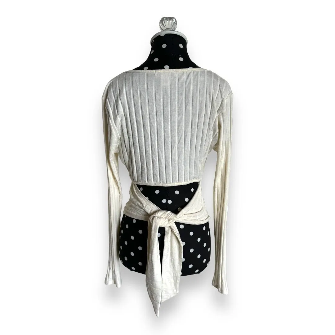 RSQ Womens Top Sz L Cream Open Tie Back‎ Cropped Top Crop Ribbed Long Sleeve - Image 7