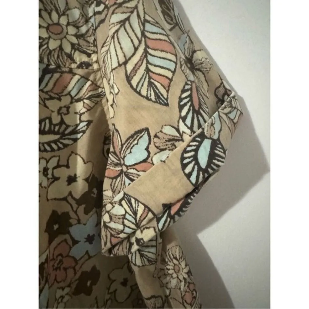 Roamans Womens Tan Cotton Floral Short Sleeve Button Shirt sz 22 Beachy Vacation Brown - Image 6