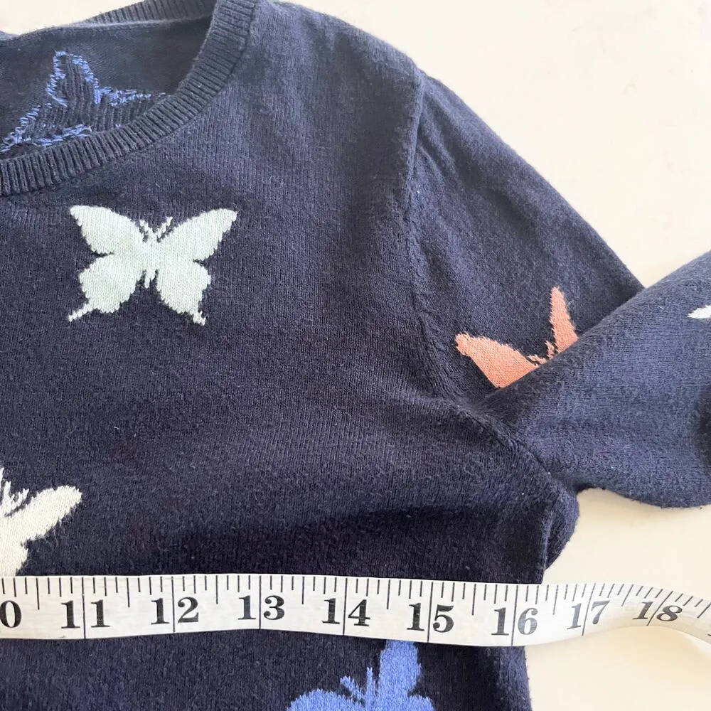 Talbots Navy Blue Butterfly Intarsia Crewneck Long Sleeve Sweater Size Small - Image 6