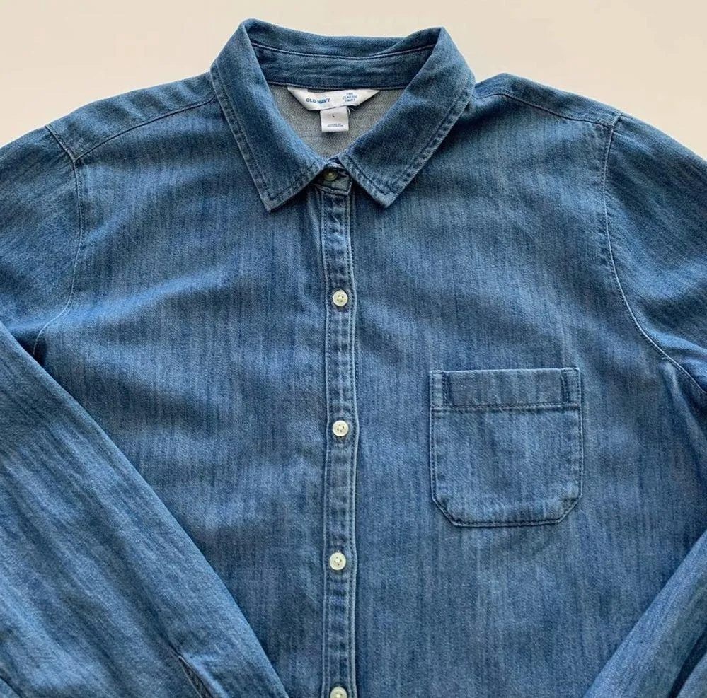 Via Penny Lane Reworked Apparel | Led Zeppelin Denim Button Up Shirt Size L - Image 7