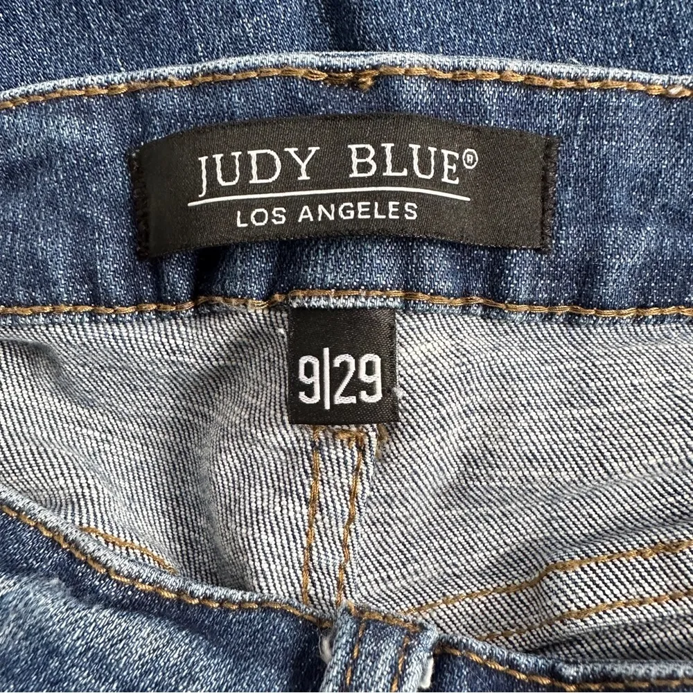 Judy Blue Boyfriend Fit Blue Jeans 9/29 Thermal Insert Patch Distressed Stretchy - Image 7