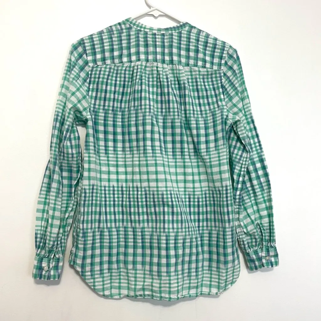 J. CREW Gingham Ikat Popover Shirt Green White Blue Long Sleeve Cotton Preppy 4 - Image 12