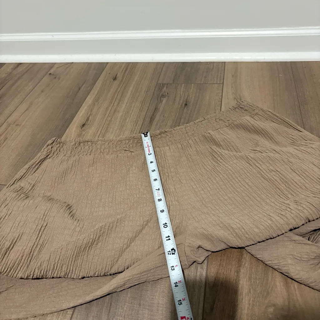 Coldwater creek smocked gauze textured pull on wide leg‎ pants tan beige size XL - Image 7