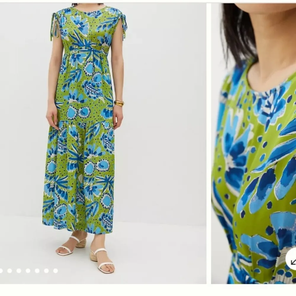Vera for Anthropologie satin green blue bonnet floral dress $258 boho spring - Image 6