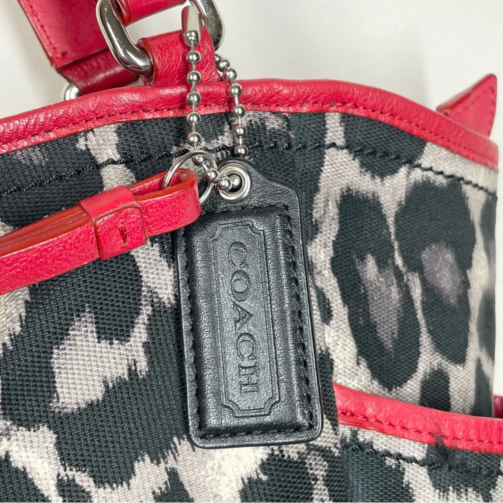 Coach Park Ocelot Print Carrie Tote Bag Satchel Purse Red Leather Logo F25178 - Image 5