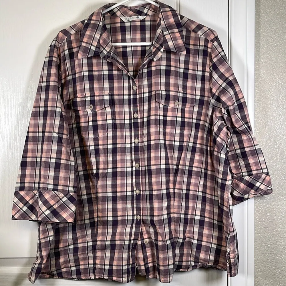 Women's Riders Lee Pink Purple Plaid Button Down Casual Shirt Size 2X EUC #6614 - Image 2