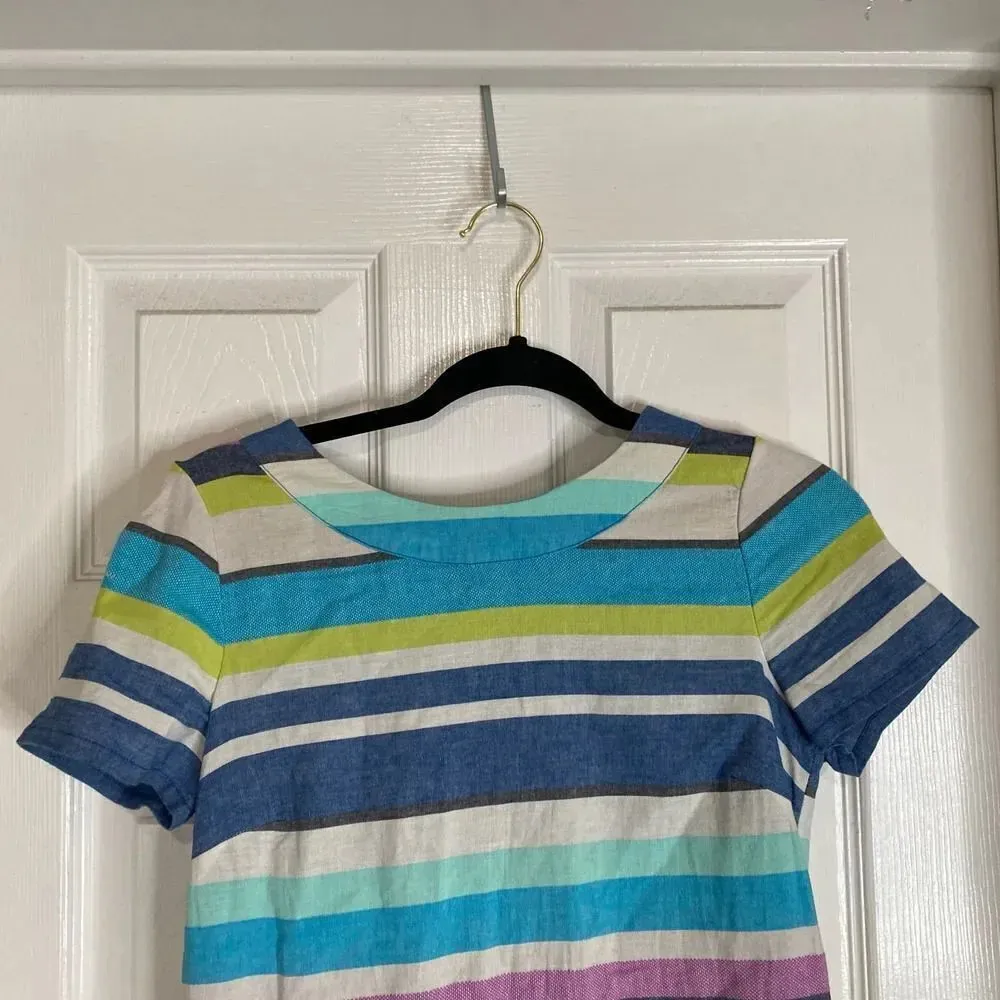 BODEN Verity Multi Striped Day Dress Cotton Blue Spring Size 4 - Image 5