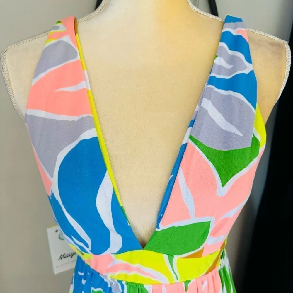 Maaji  Selvatik Marea Knit Cover-Up Maxi Dress, Yellow/Blue Size Medium 6/8, NWT‎ - Image 12