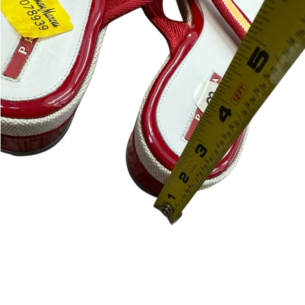 Prada Women’s 8 Chunk Heel Flip Flip Sandal Red Yellow Stripe Coastal Preppy NWT - Image 7