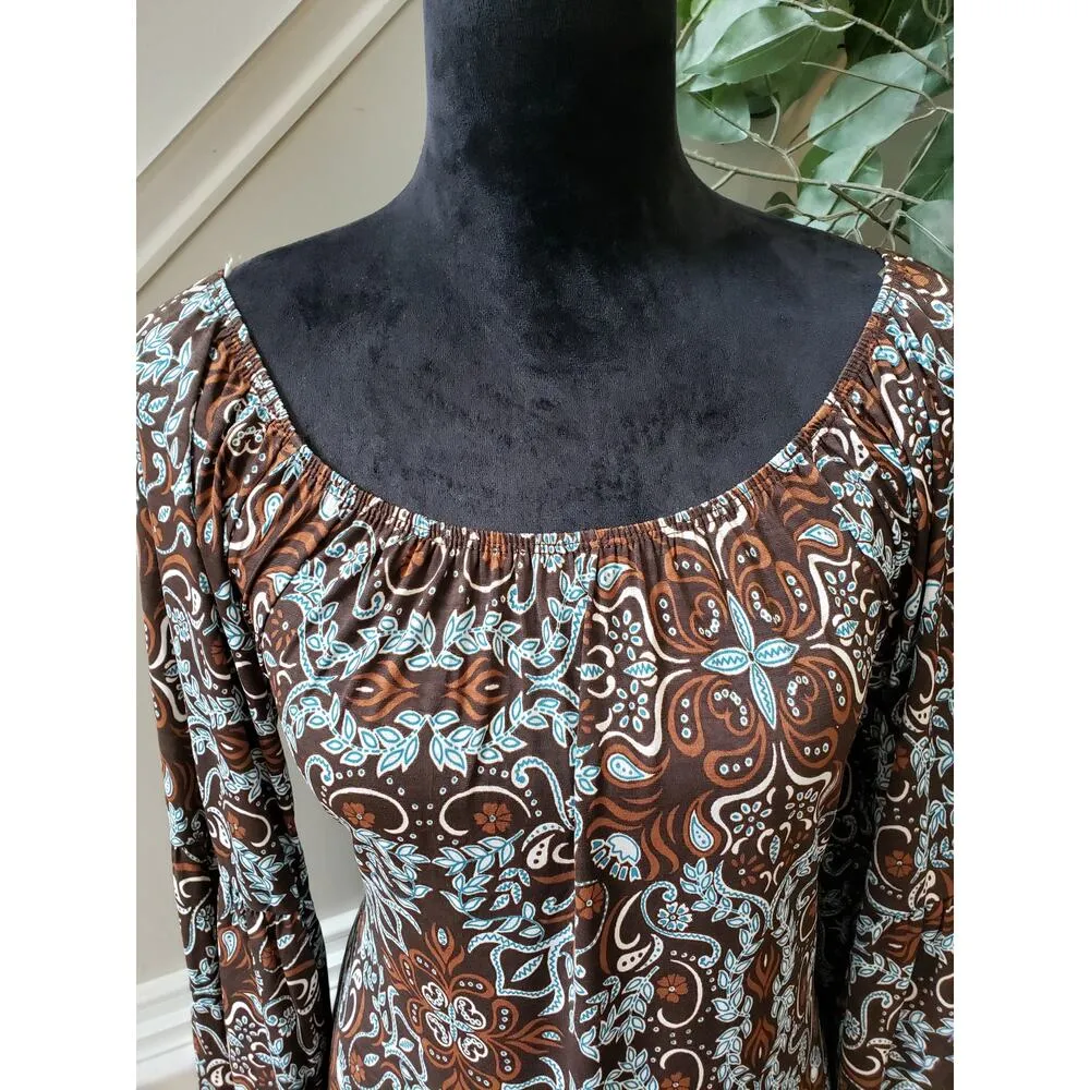 Honeyme Sheath Dress Womens Size Medium Brown & White Long Sleeve Boat Neck - Image 12