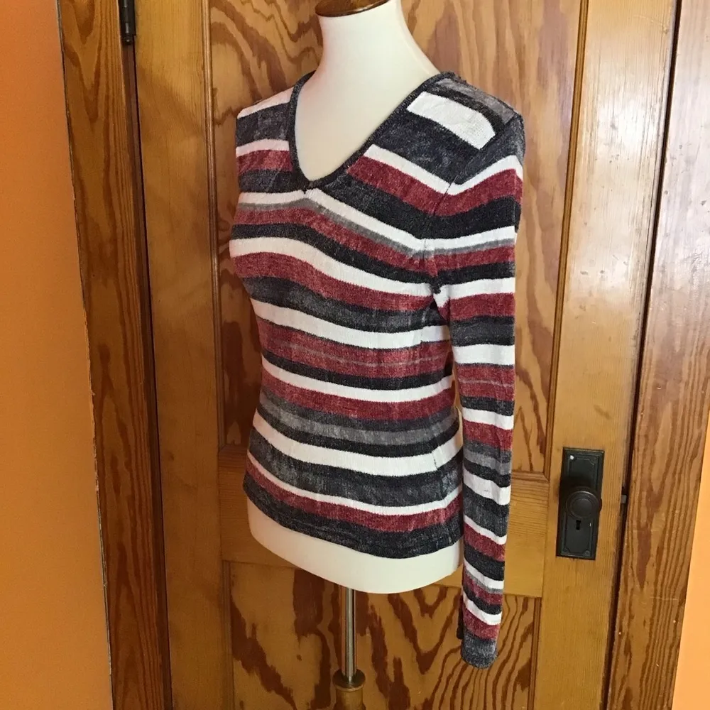 Vintage 90s Arizona Jean Co Striped V Neck Sweater Red Size XS - Image 7