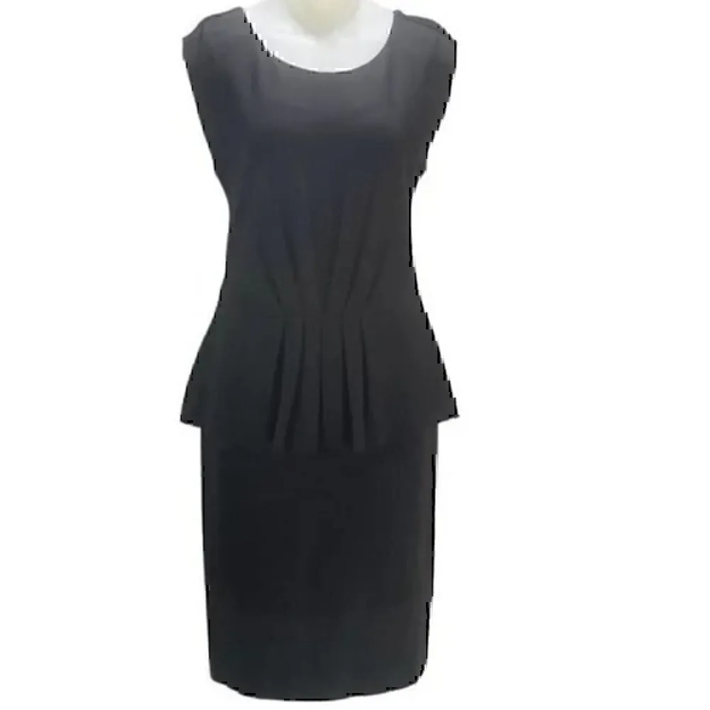 TAYLOR Solid Black Pleated Gathered Sleeveless Ponte Knit Peplum Sheath Dress 6 - Image 2