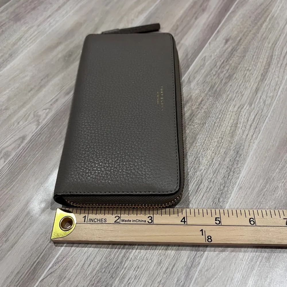 Tory Burch Perry Zip Around Continental Wallet Leather Gray - Image 8