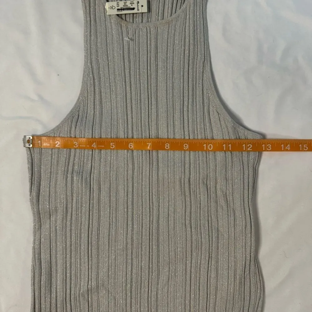 NWT Madewell Signature Shimmer Knit Cutaway Sweater Tank Silver Size M Ribbed - Image 6