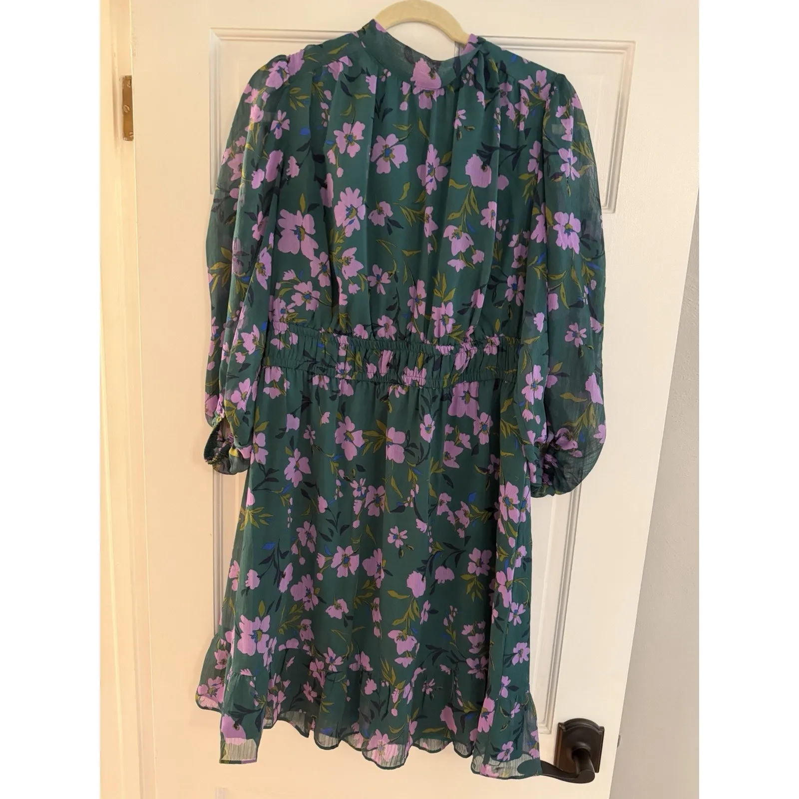 Maggy London Green Floral Dress Elbow Length Sleeves Tie Back Sz 16 - Image 7
