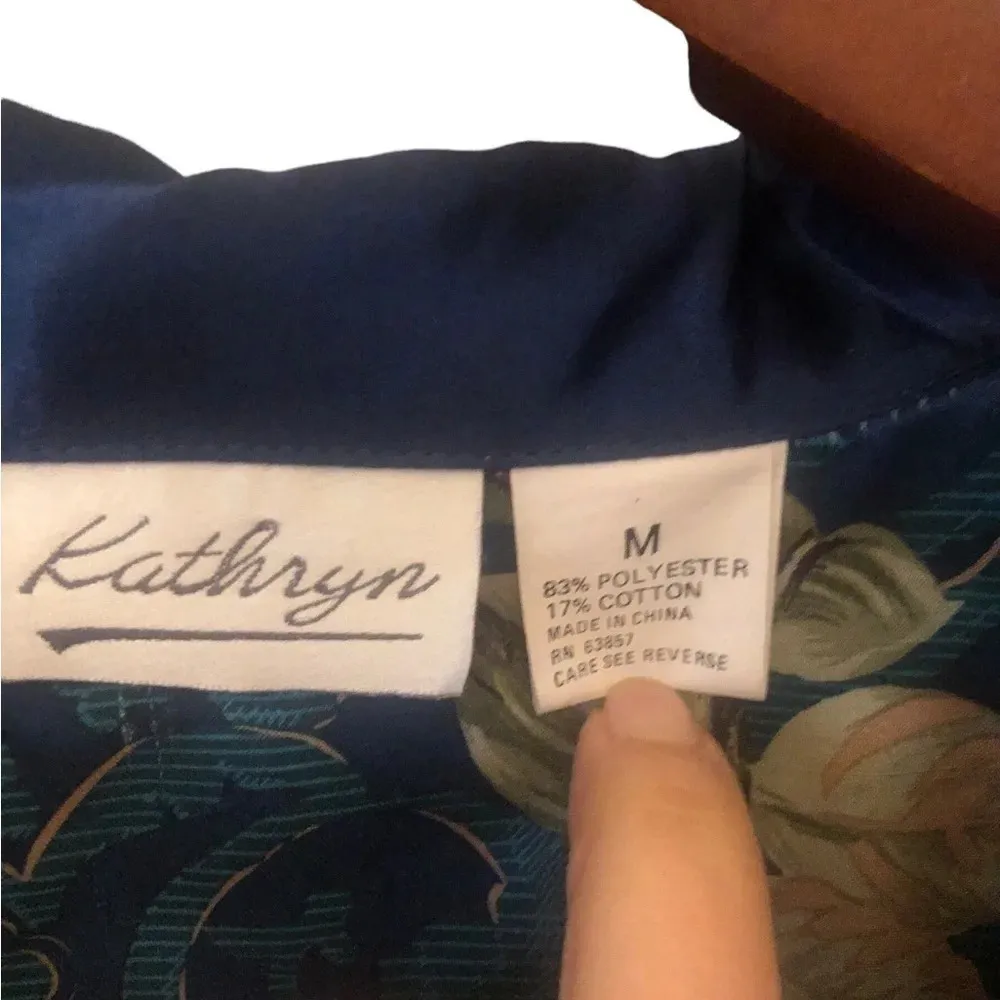 Vintage 90s floral button down satin pajama shirt night gown feminine nightie Blue Size M - Image 5