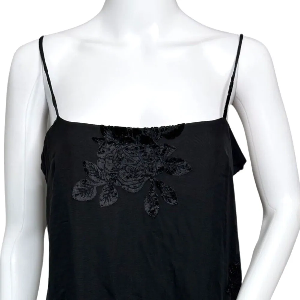 Amuse Society Dress Womens Small Black Chiffon Velvet Floral Slip Dress Romantic - Image 5