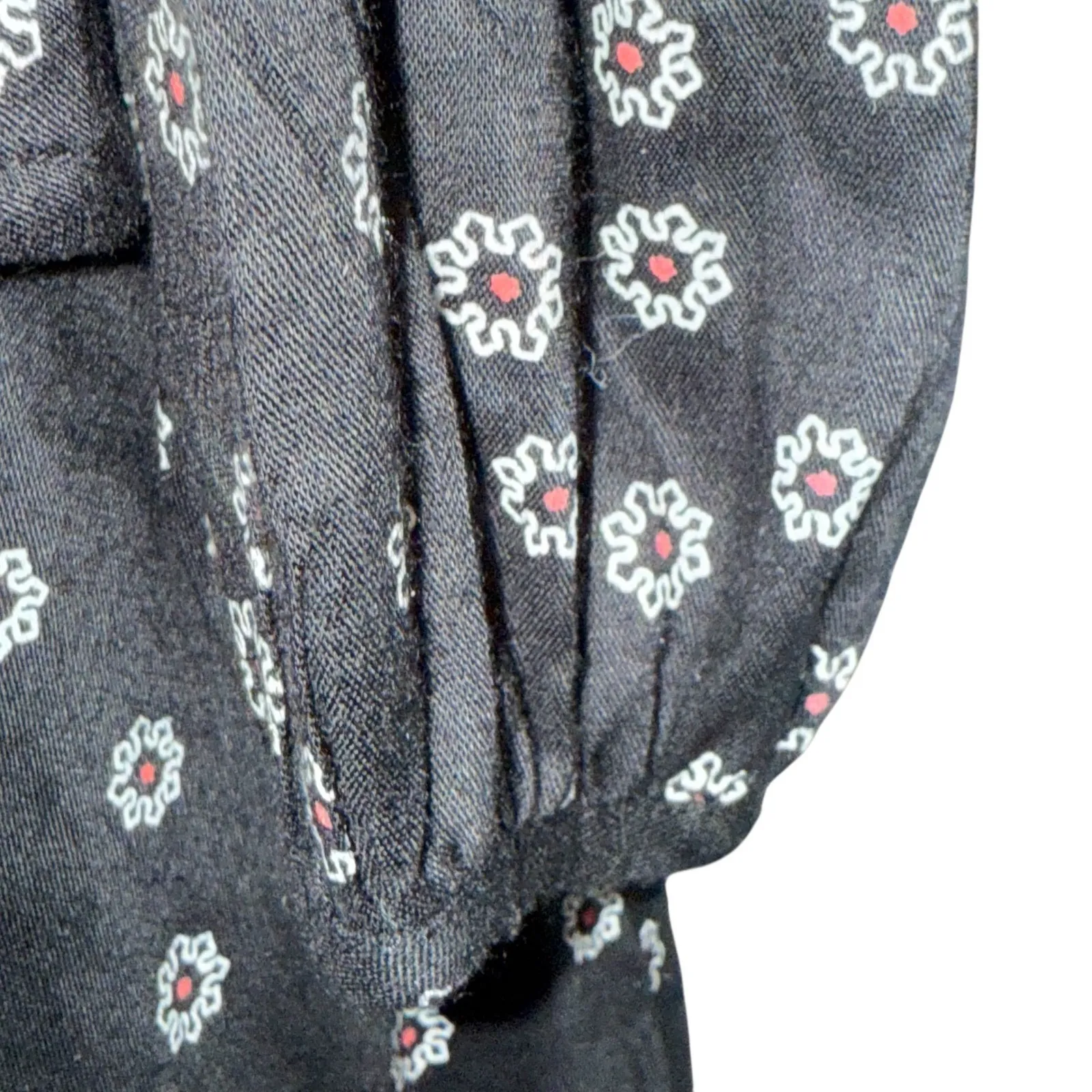 FREE PEOPLE Beck Black Floral Keyhole Long Sleeve Tiered Mini Dress EUC Small - Image 5