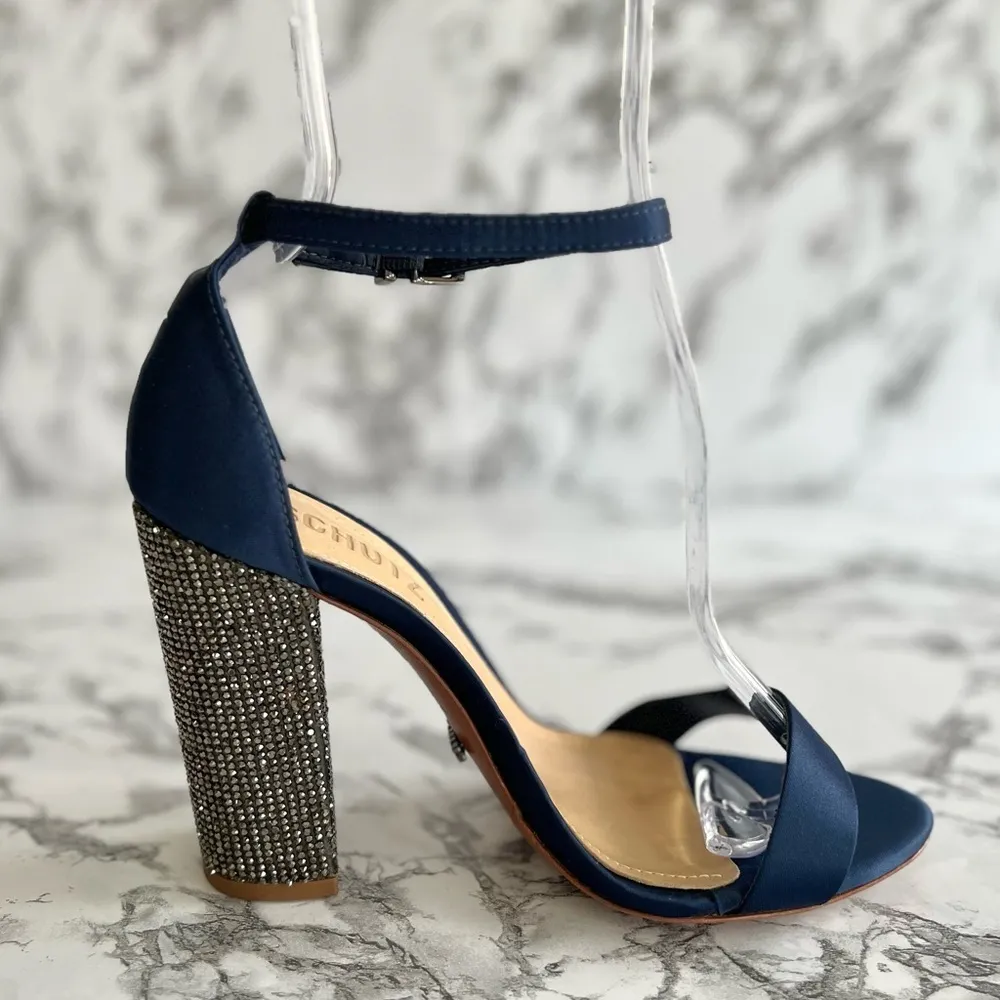 Schutz Hara Blue Satin Rhinestone Ankle Strap Sandals 6 - Image 12