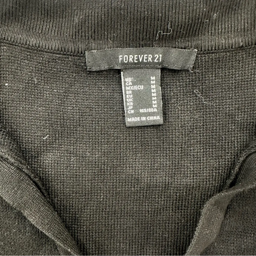 Preppy Forever 21 Argyle Knit Polo Sweater Top Black Short Sleeve - Image 3