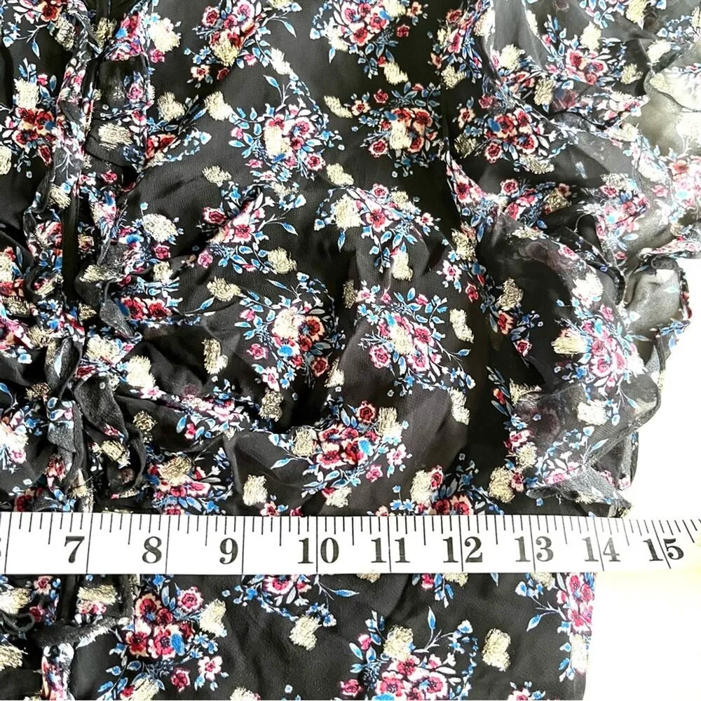 Shoshanna Maisie Cedar Floral Metallic-Print Flutter-Sleeve Dress size 4 - Image 7