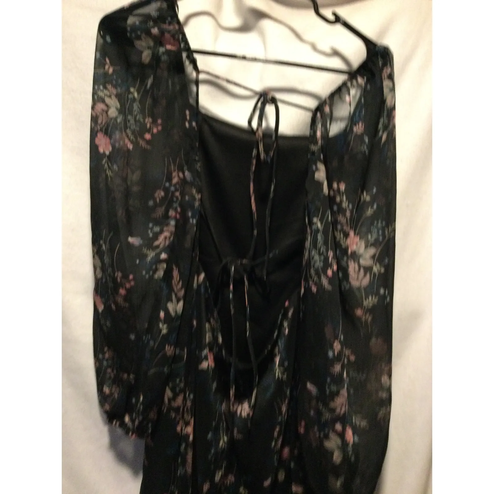 Forever 21‎ Black Floral Print Puff Sleeve Square Neck Mini Dress Women's Size S - Image 4