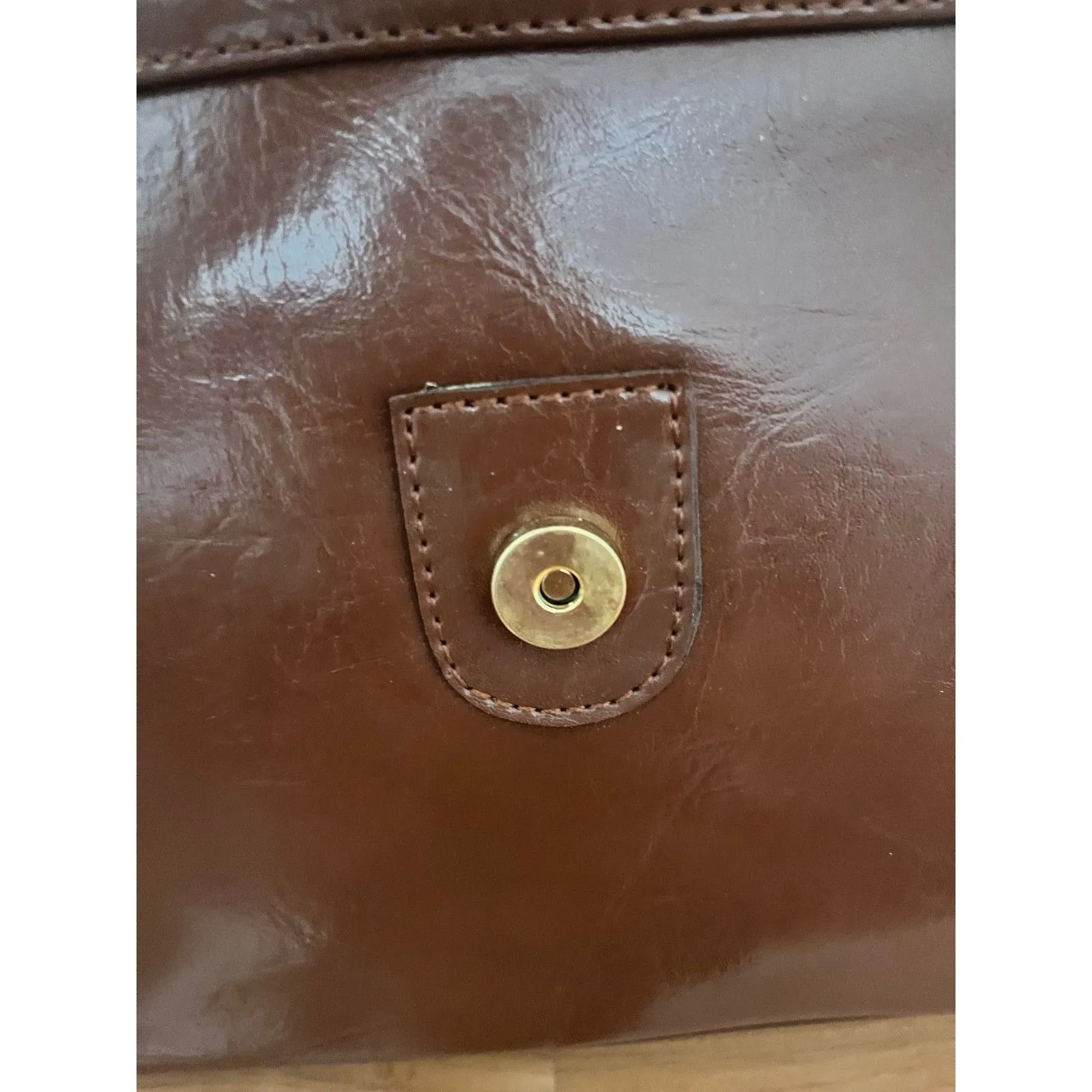 Vintage 80s Cognac Faux Leather Purse Shoulder Bag detachable double strap Brown - Image 4