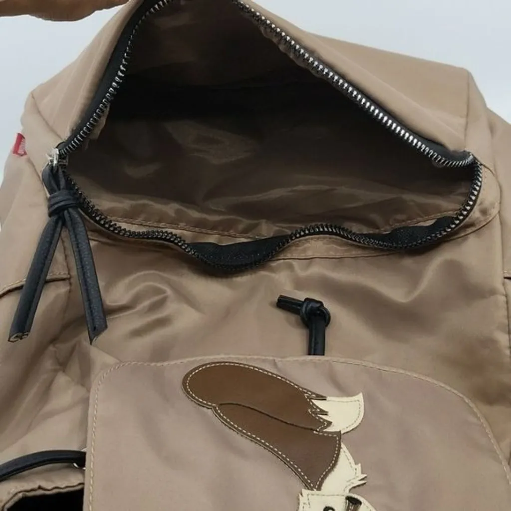 Union Bay Backpack Fox Patch Nylon Purse Bag Lightweight Snap Flap Tan Brown - Image 7