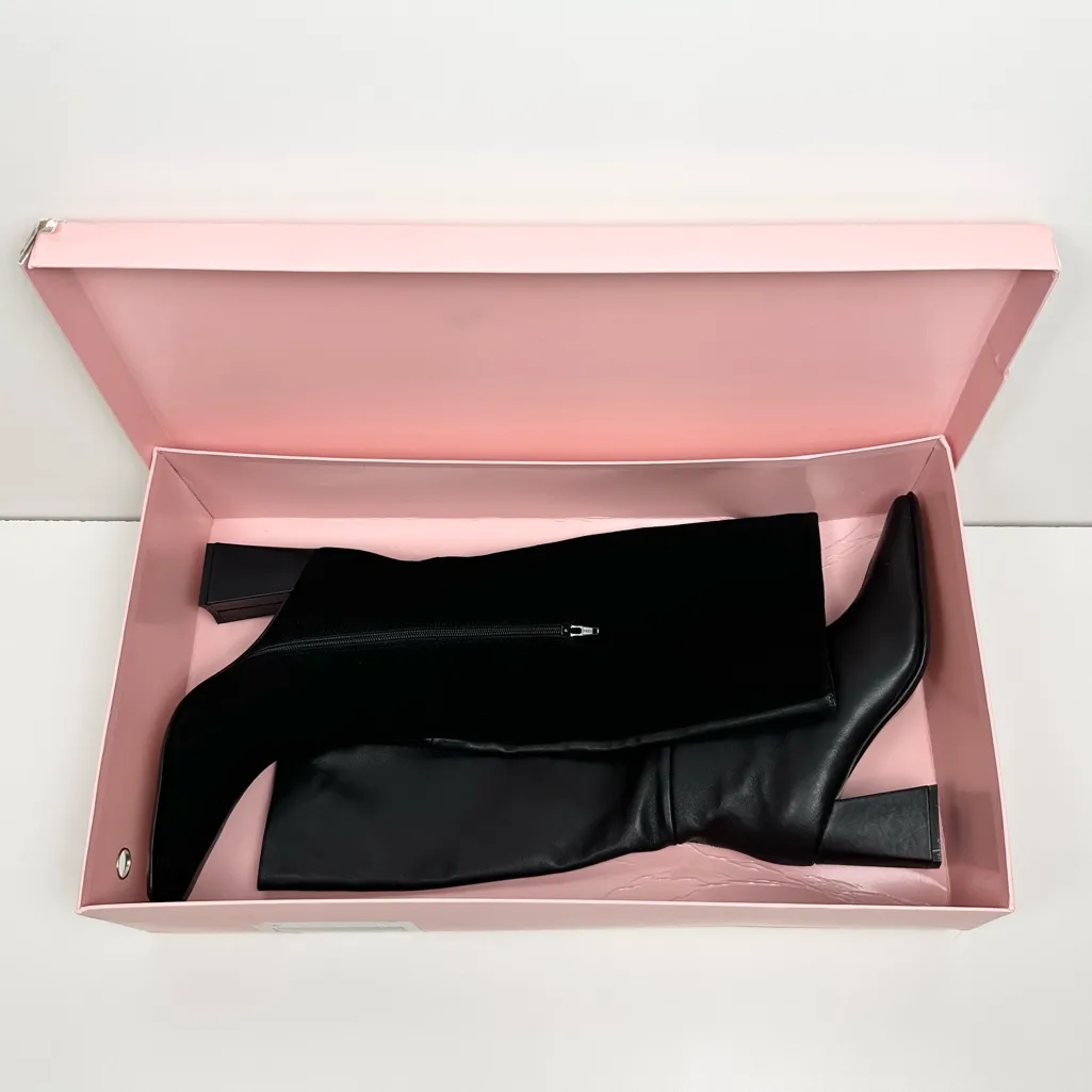 Intentionally Blank TGIF Tall Black Leather Suede Boots Size 8 - Image 10