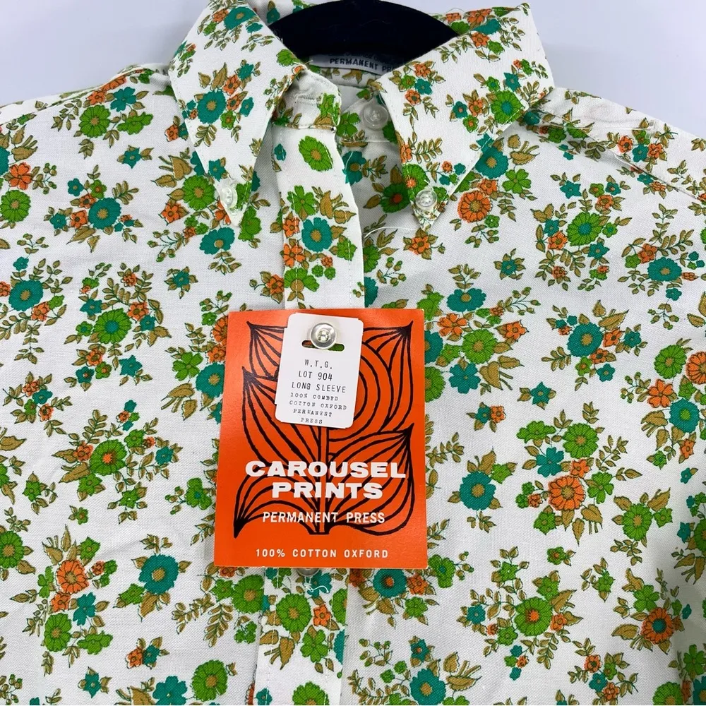 vintage Grants carousel prints oxford shirt floral print long sleeve NWT Green - Image 3