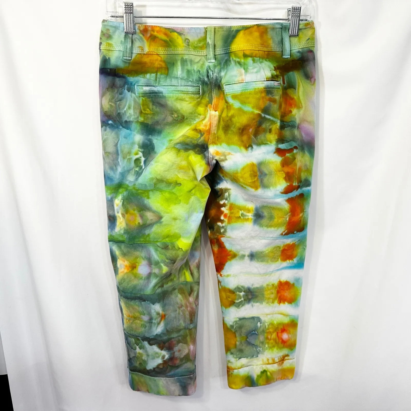 White House Black Market Size 2 Jeans Handmade Tie‎ Dye Green WHBM Slim Crop 625 - Image 2