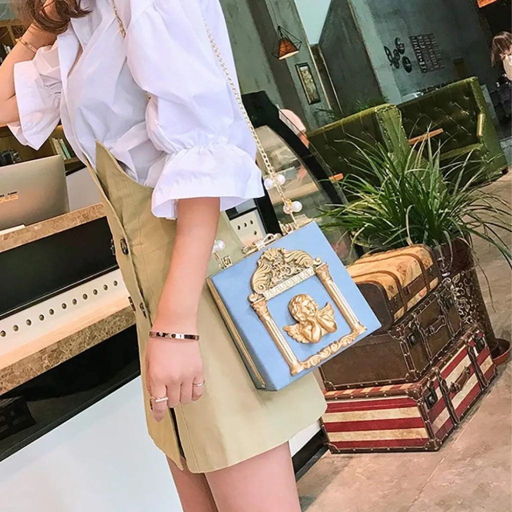 â¡Women's Light Blue Rose Embossed Love Angel Evening Formal Crossbody Clutch Bag Gray - Image 2