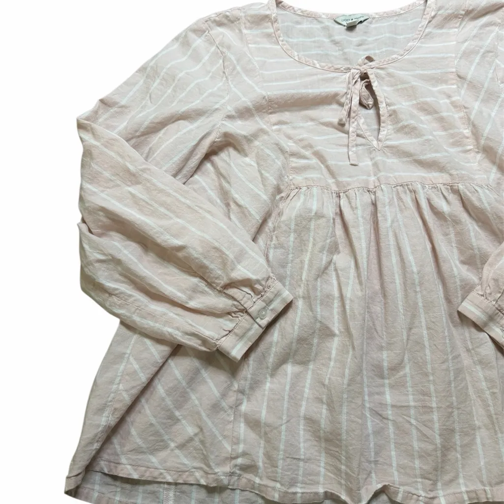 Lucky Brand Pink & White Stripe Boho Babydoll Blouse - Size Large - Image 2