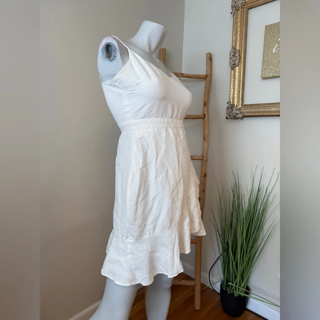 Banana Republic White Linen Blend  Ruffle Wrap Dress 0 - Image 3